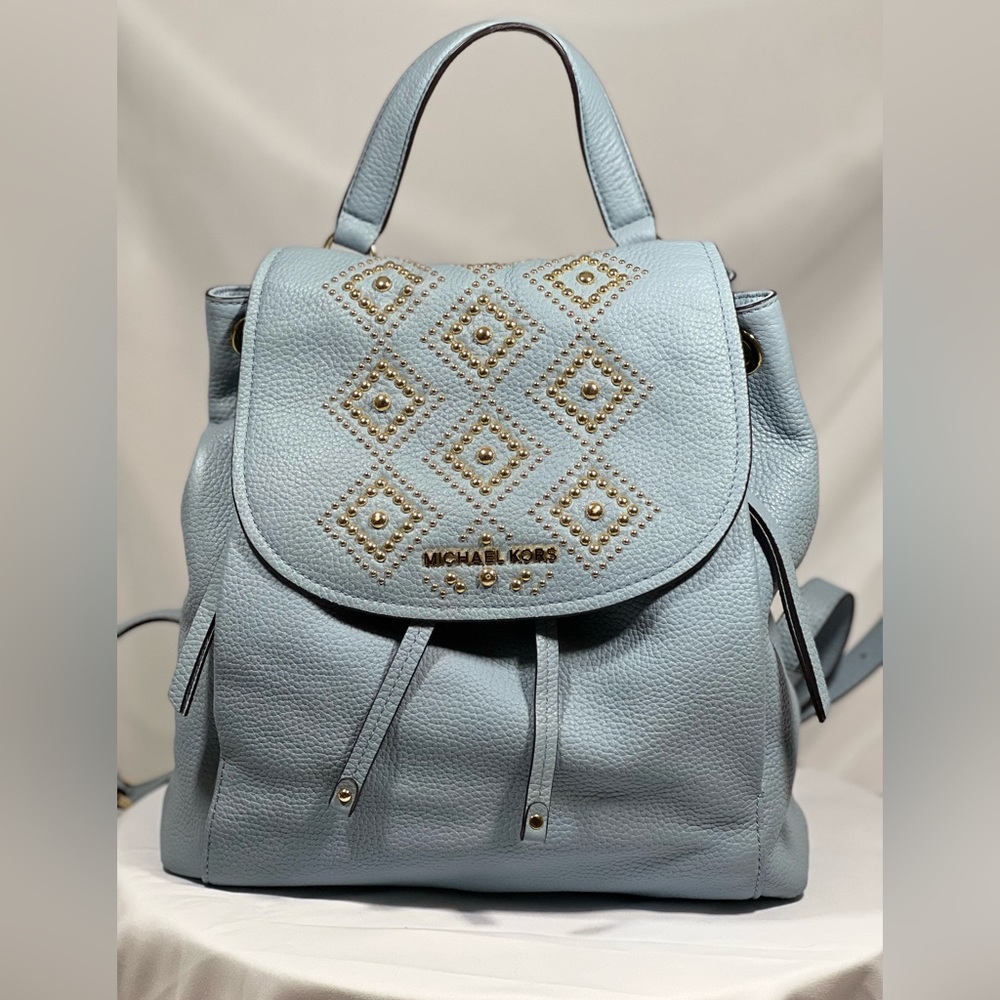 LE Michael Kors Large Baby Blue w/Gold Embellishments Backpack